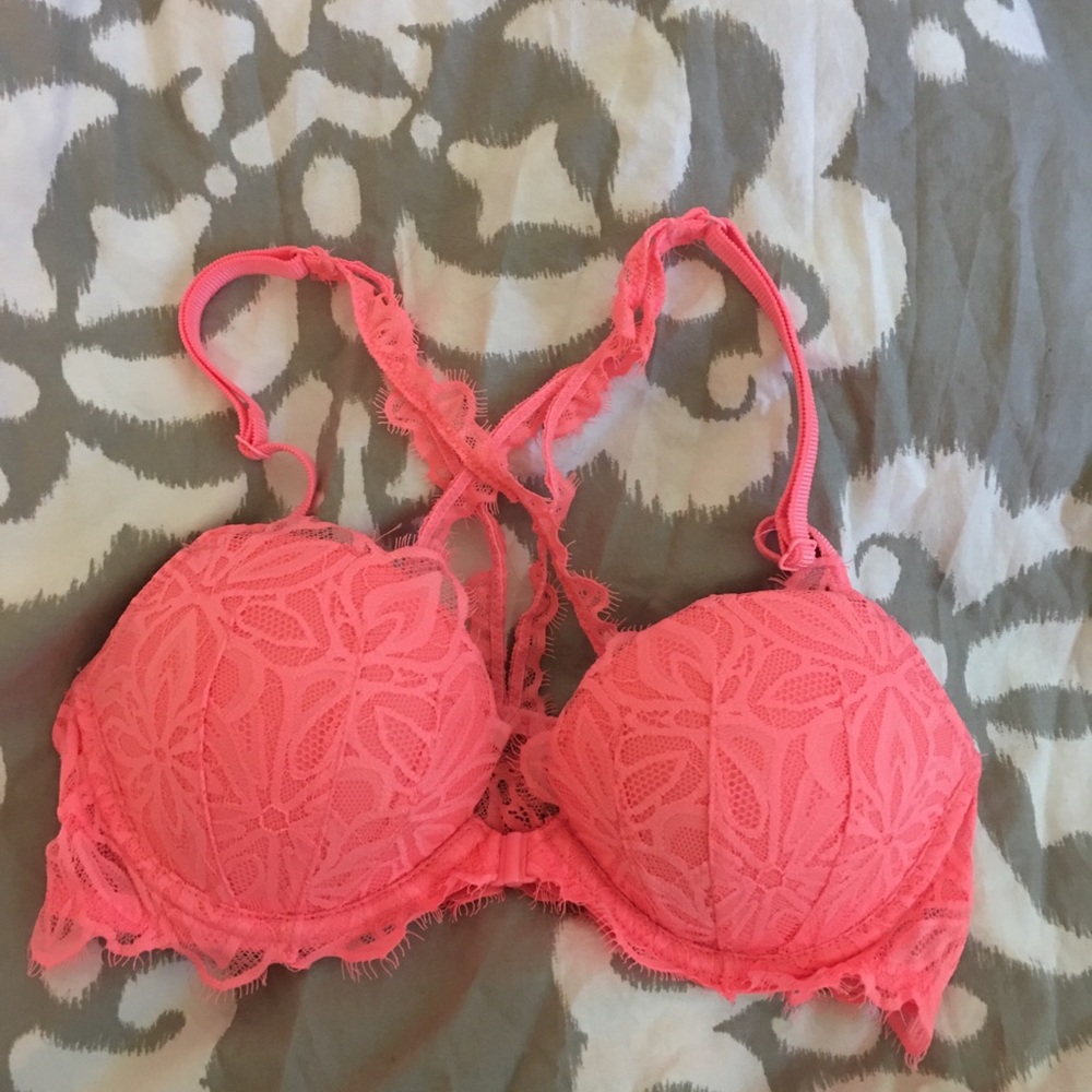 Pink straps lace push up bra